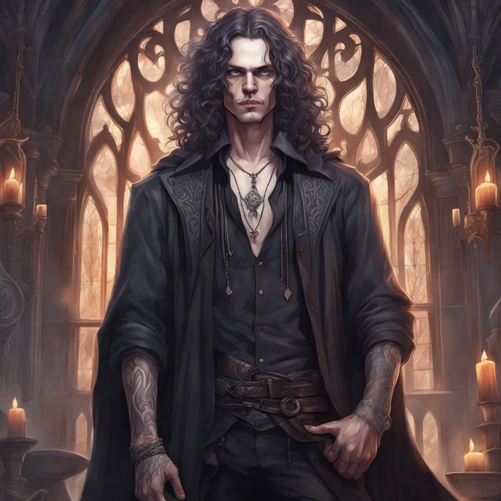 Romantic Medieval Warlock Portrait in Gothic Style