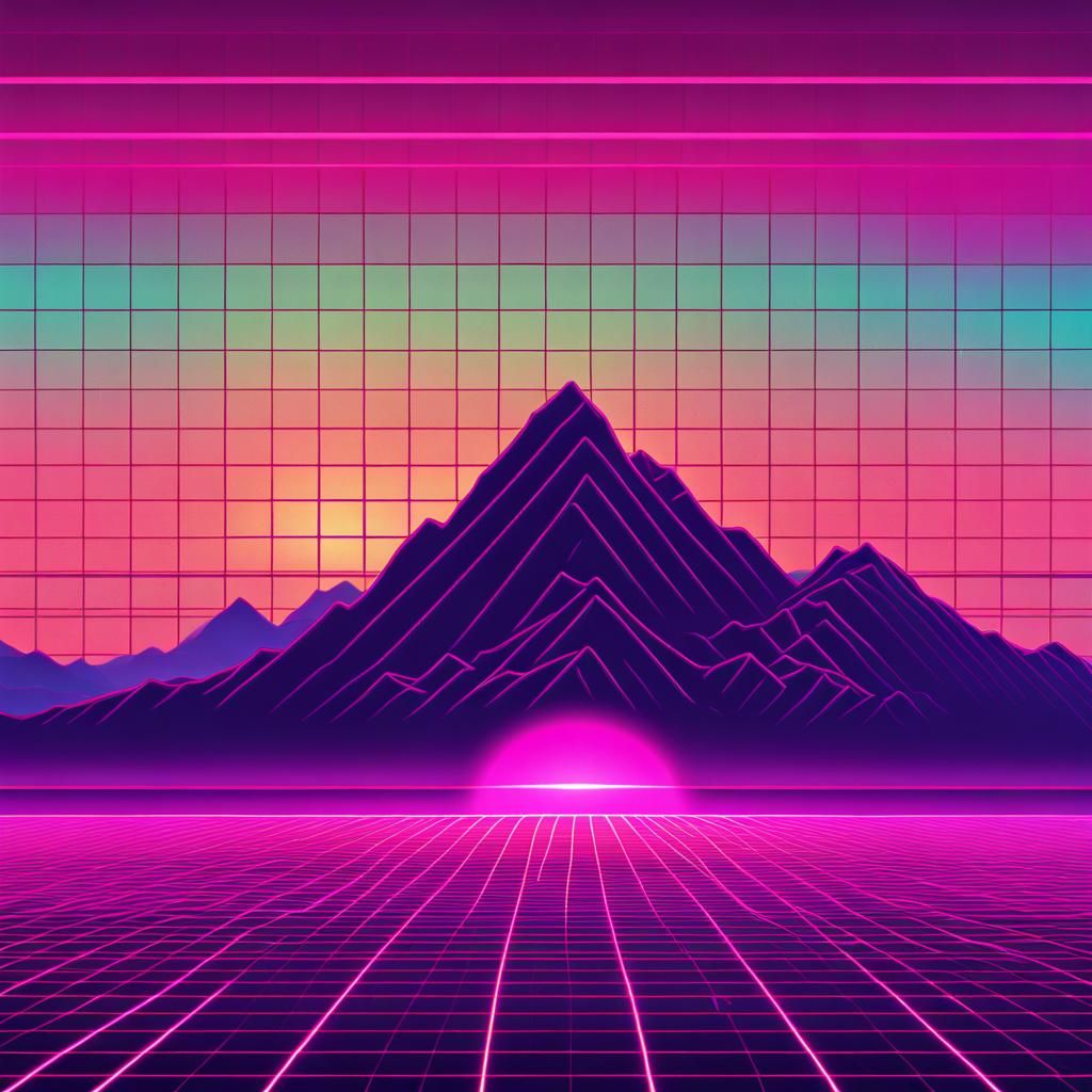 Vaporwave Sunshine over Neon Grid in Retro Style