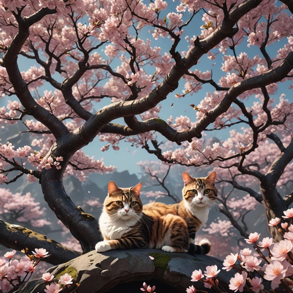 Cat in Cherry Blossoms: Fantasy Concept Art