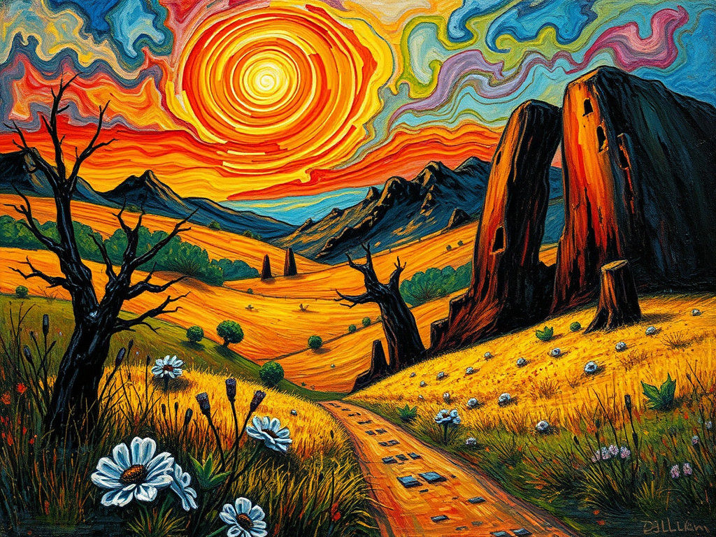 Surreal Landscape with Dreamlike Elements and Bold Brushstro...