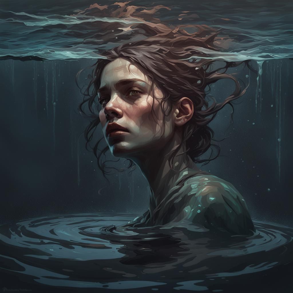 Drowning Woman Portrait in Moody Lighting