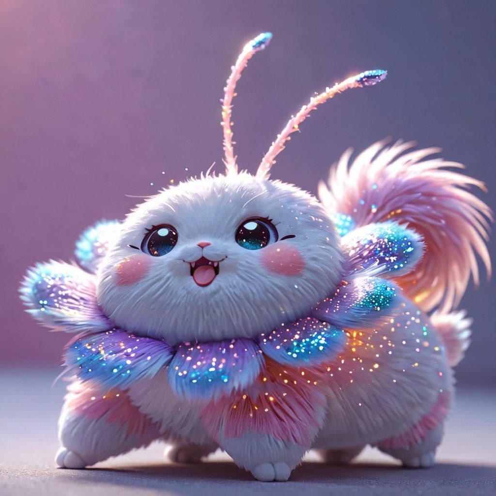 Vibrant Anime Creature with Exaggerated Features and Iridesc...