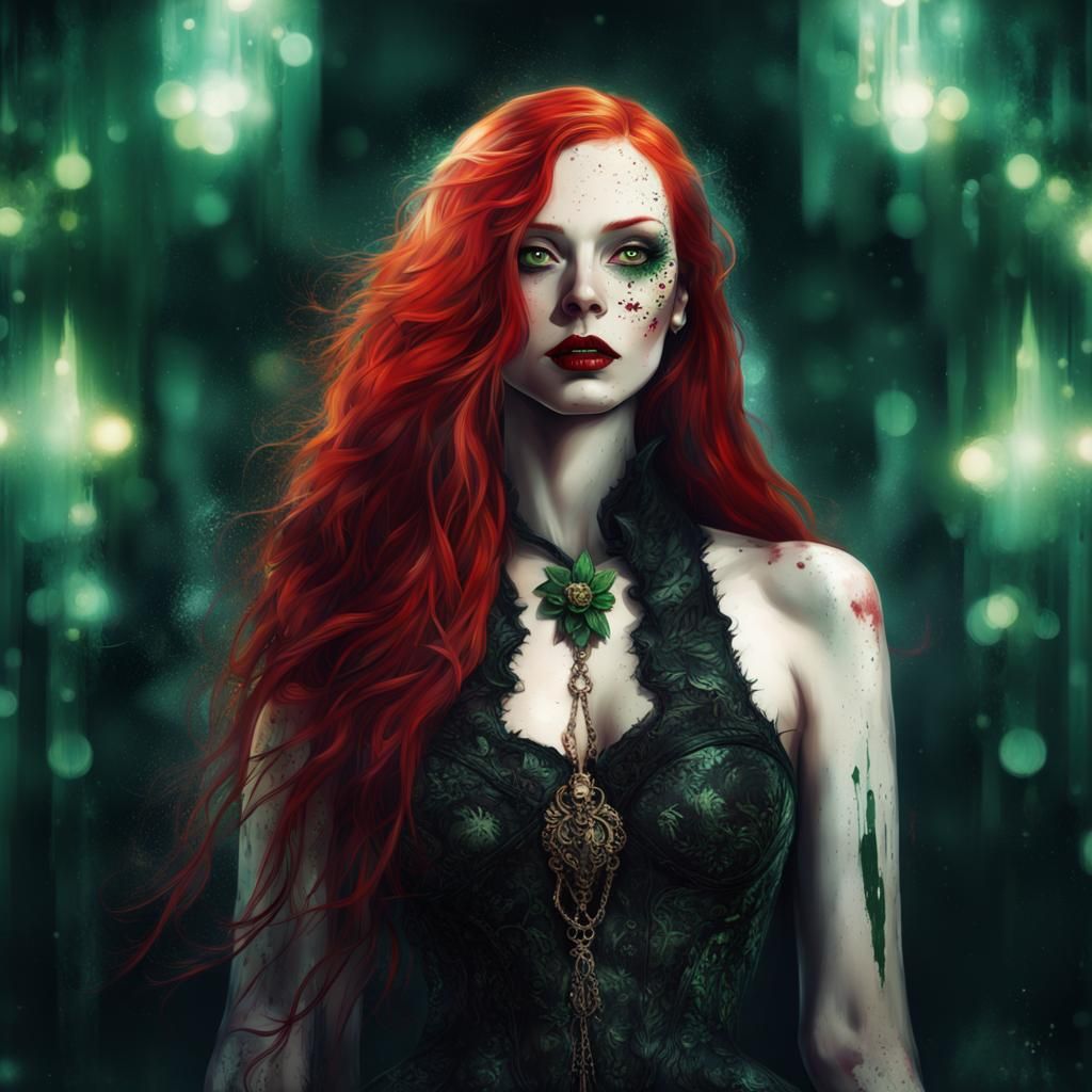 Gothic Albino Woman with Red Hair, Hyperrealistic Portrait