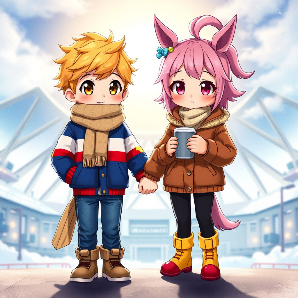 Anime Siblings at Cosmodrome, Watercolor Style