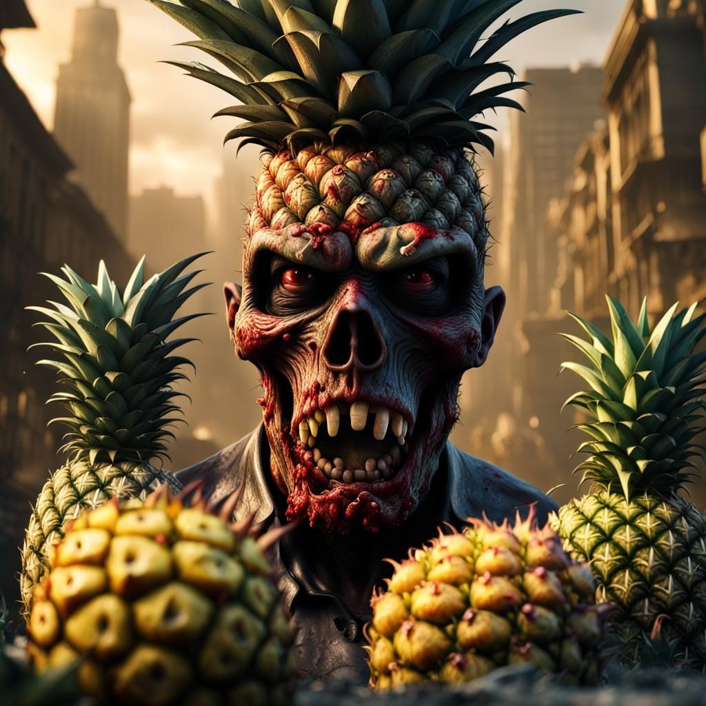 Pineapple Zombies in Hyperrealistic Cinematic Style