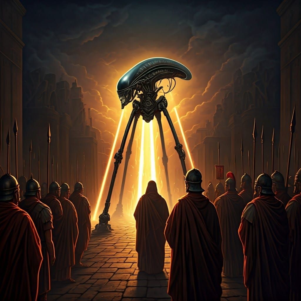 Alien Tripod Disrupts Christ's Crucifixion in Ancient Rome