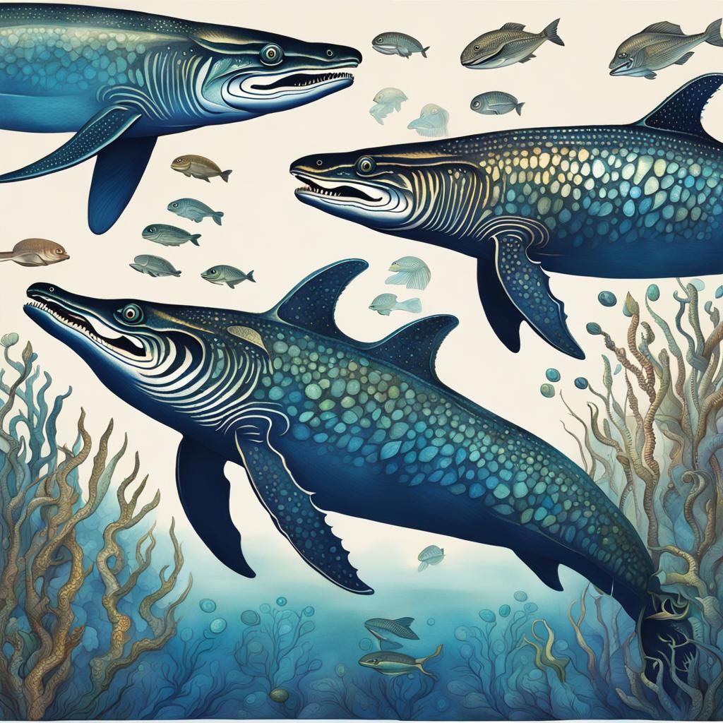 Iridescent Ichthyosaur: Intricate and Luminous Illustration
