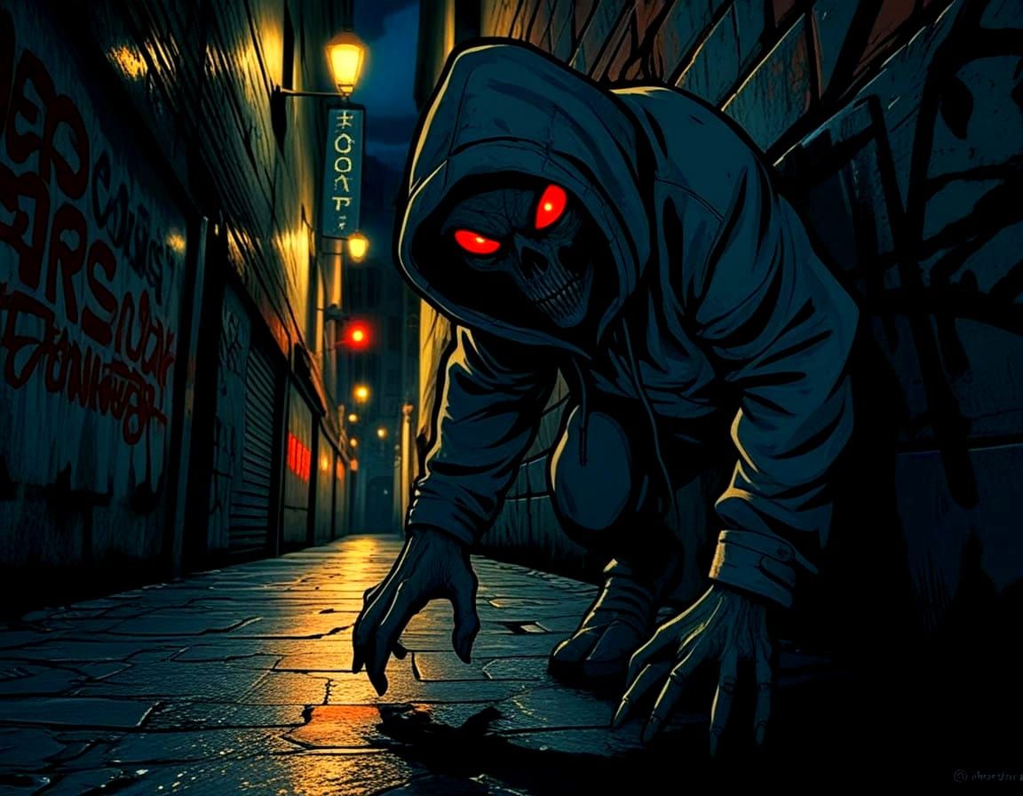 Ethereal Dark Fantasy Creature in a Haunted Alleyway