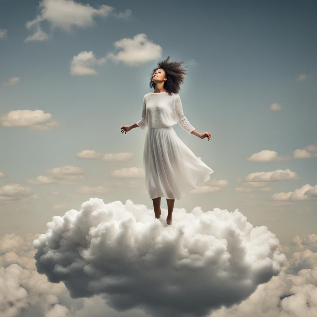 Woman Zooming Through Air on Cloud