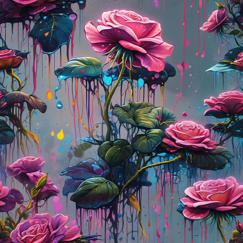 Underwater Neon Rose in Vibrant Graffiti Art