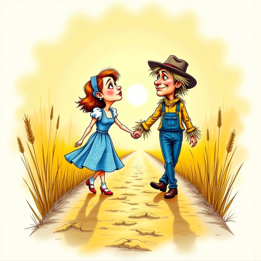 Dorothy and Scarecrow Skip Down Yellow Brick Road