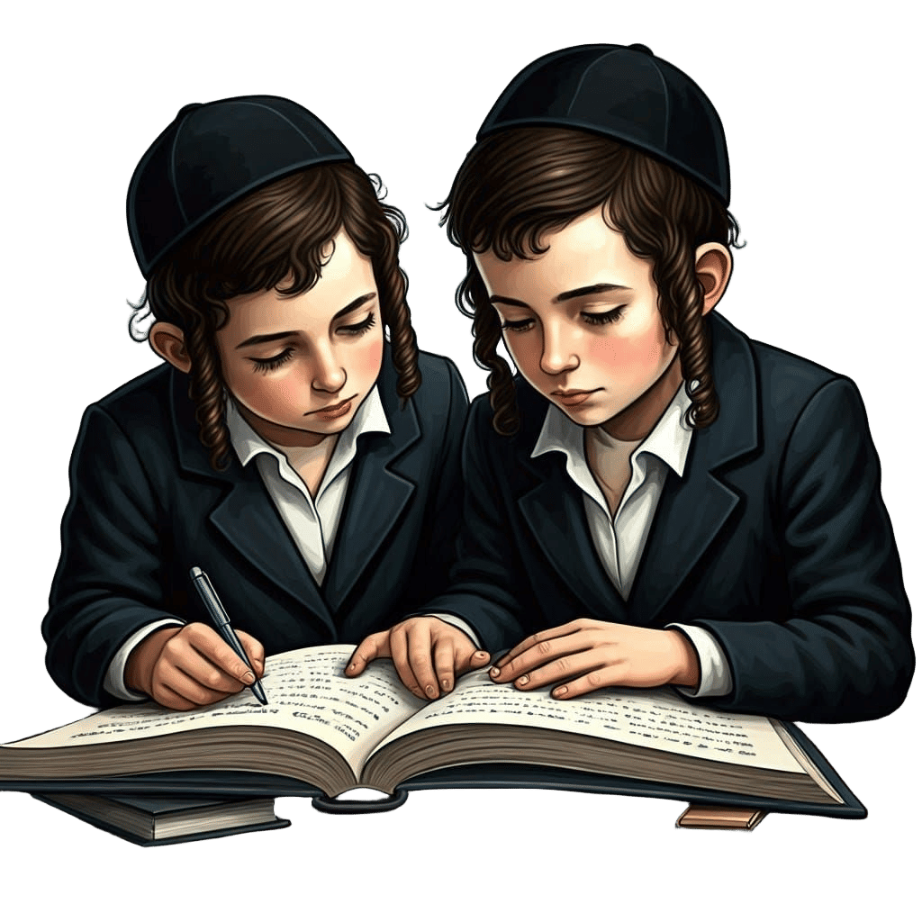 Ultra-Orthodox Children Study in Vibrant Complementary Color...