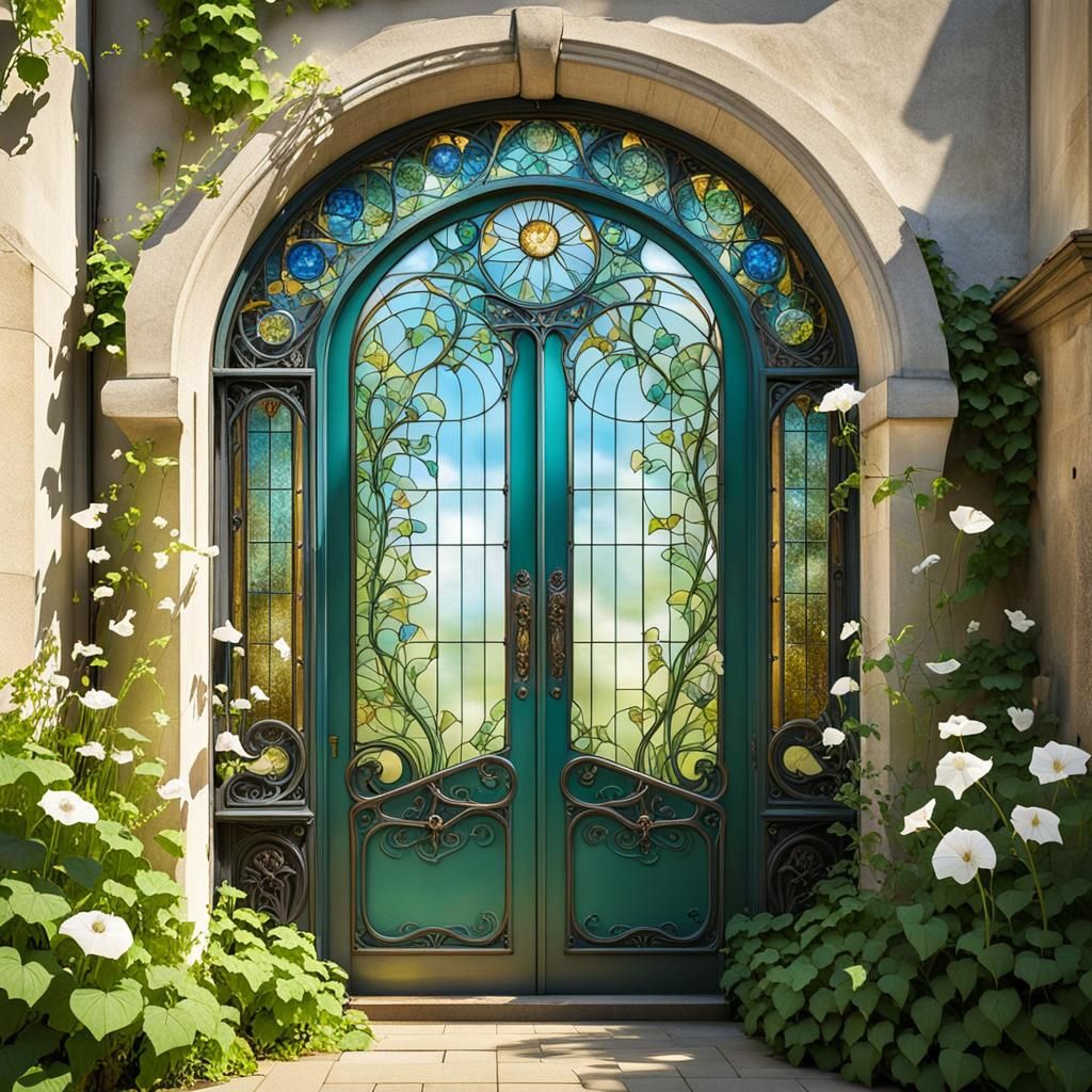 Art Nouveau Doorway with Bindweed and Sunlight