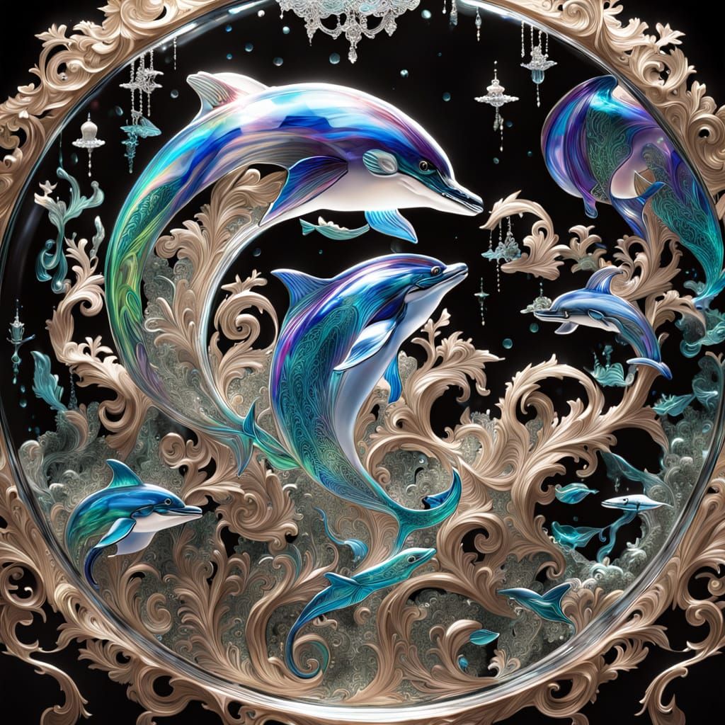 Dazzling Transparent Glass Artwork with Dolphins
