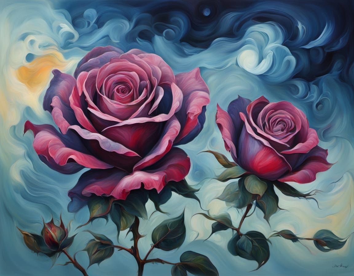 Surreal Rose Sapphire Painting in Tonalist Style