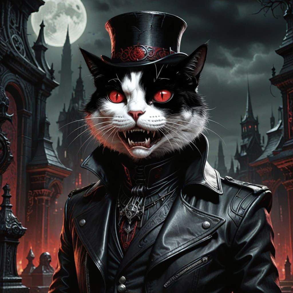 Vampire Cat in Cemetery City, Biomechanical Art