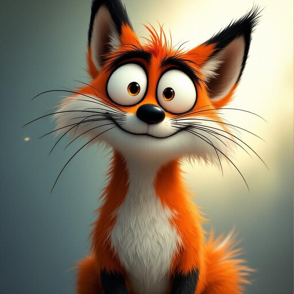 Cartoon Fox with Whiskers in Hand-Drawn Style