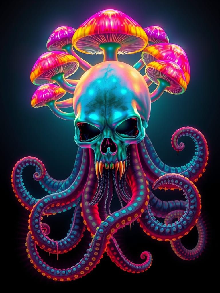 Bioluminescent Skull Creature in Cyberpunk Biomechanical Sty...