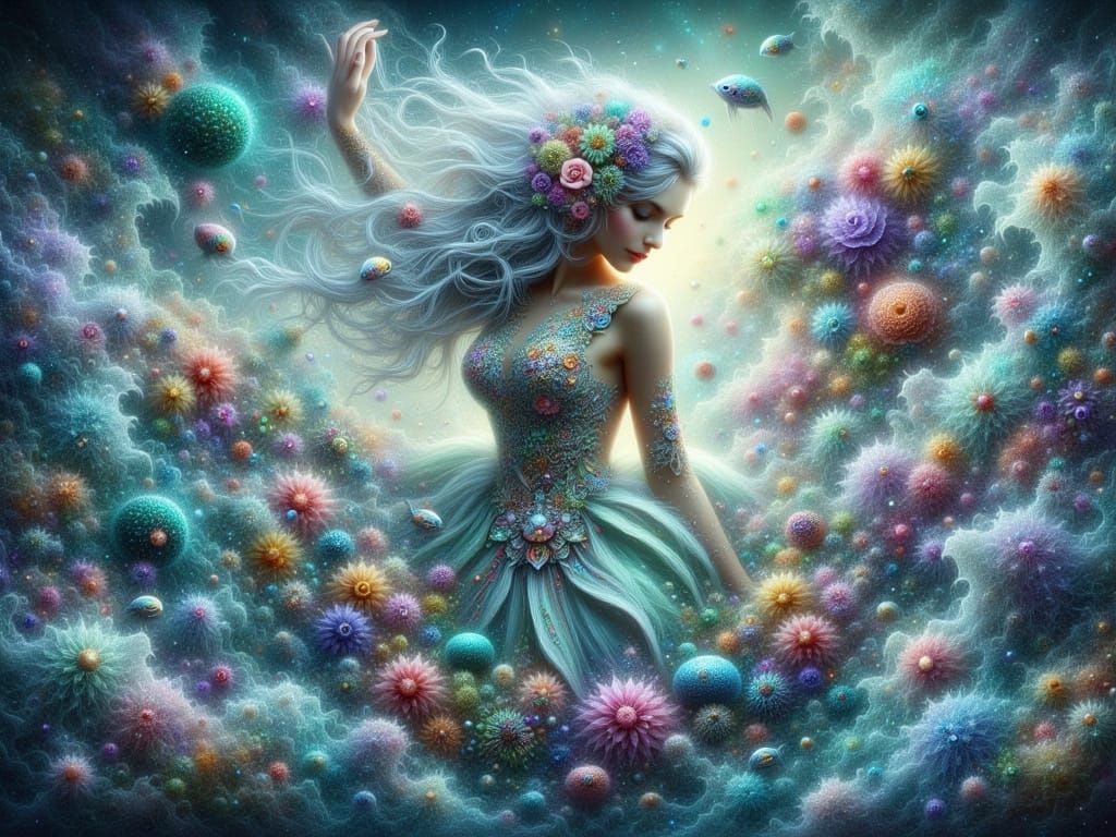 Mystical Woman Emerging from Ocean, Surreal Art