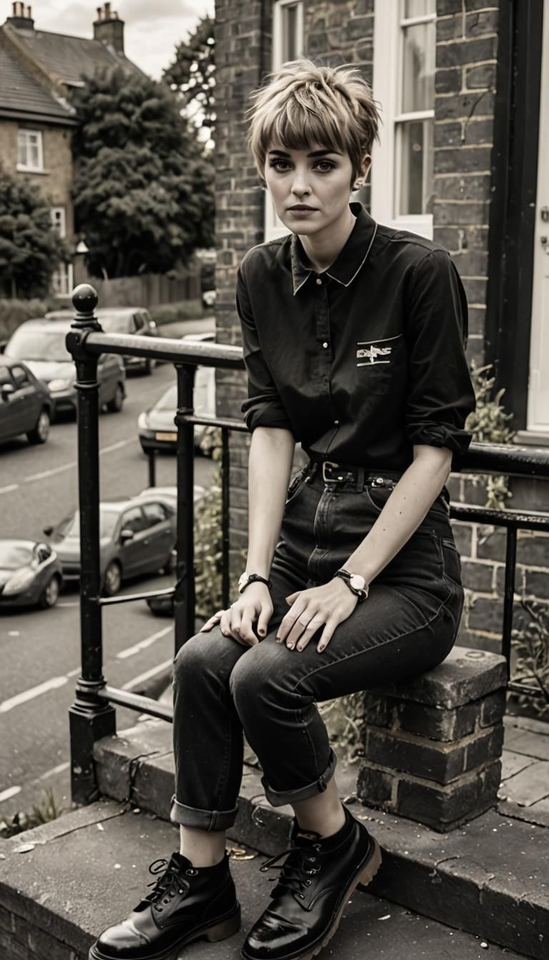 Moody introverted French actress with iconic mod pixie cut,