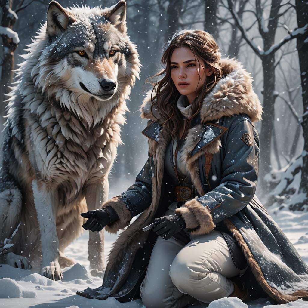 A stunningly beautiful young woman wearing a heavy fur jacke...