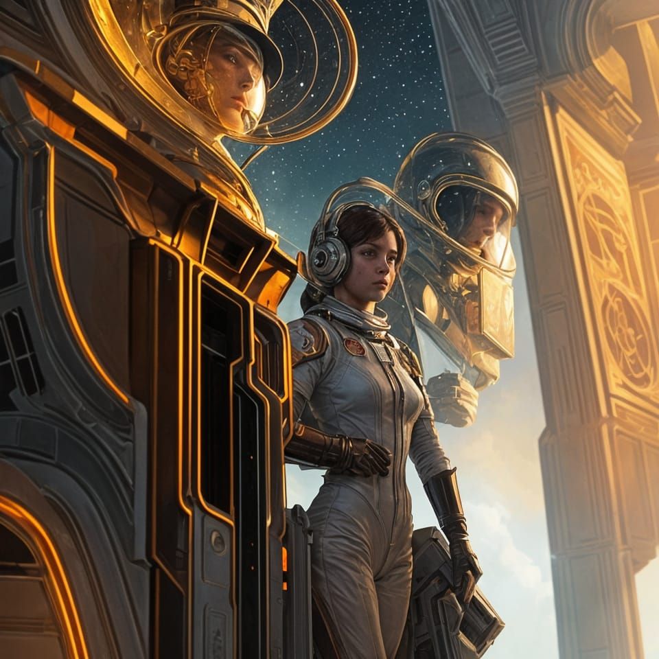 Elegant Astronaut Portrait in Space Odyssey Style