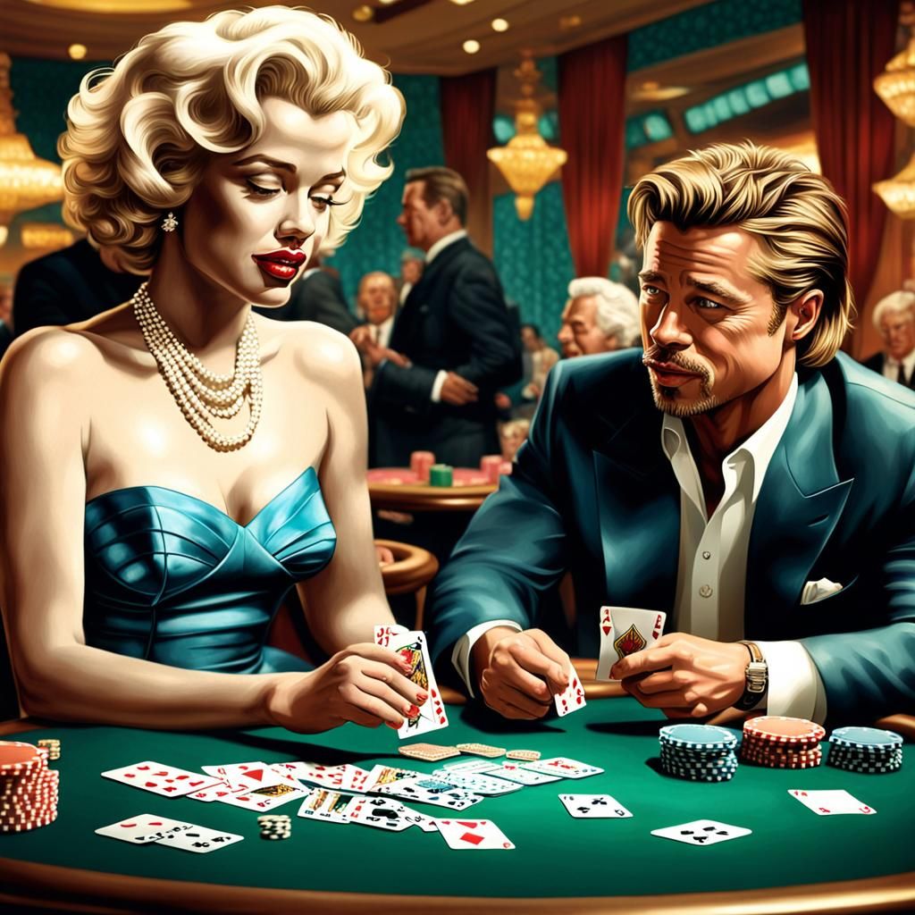 Brad Pitt e Marilyn Monroe, jogando no casino, no filme Casi...
