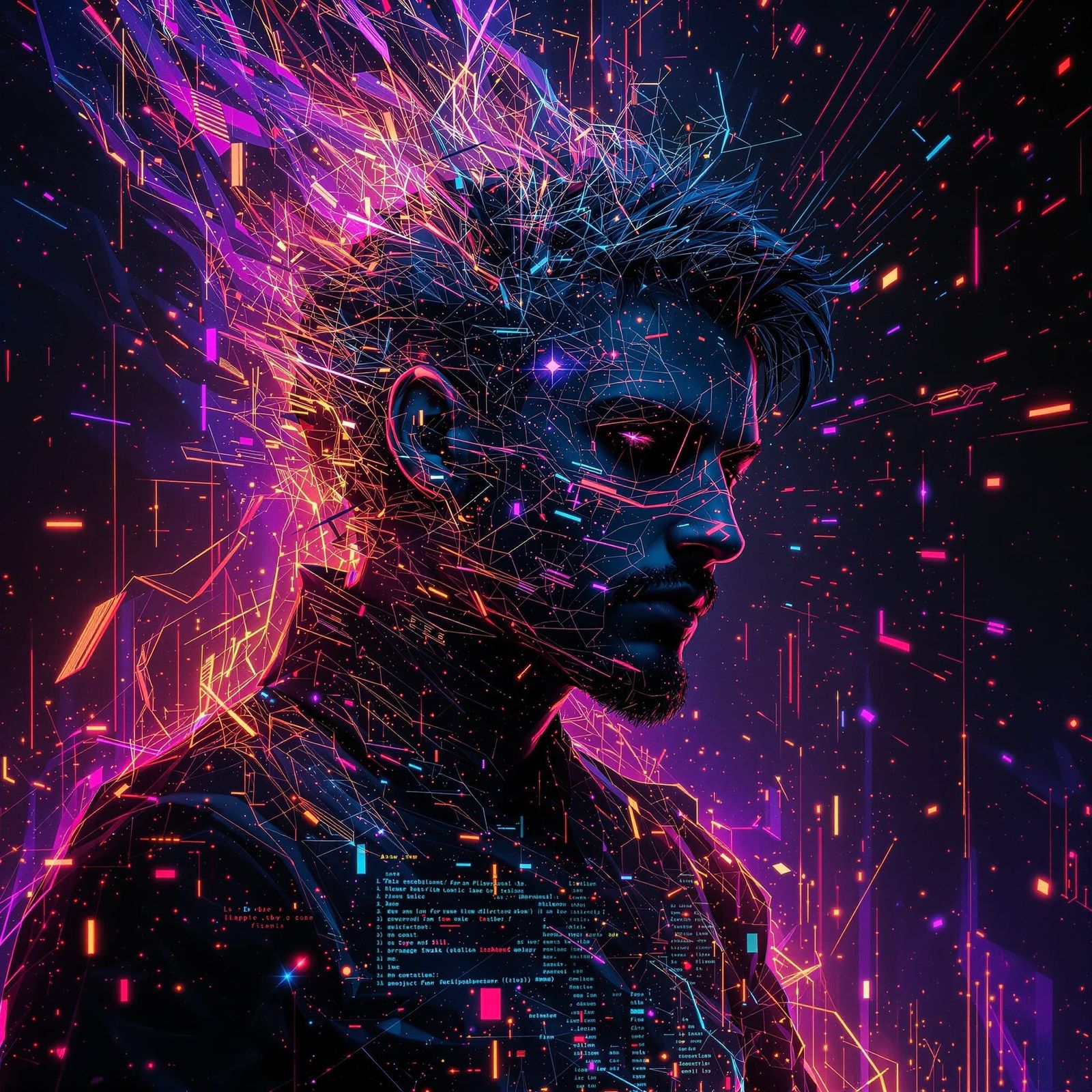 Glitch Art Programmer Portrait in Cyberpunk Style