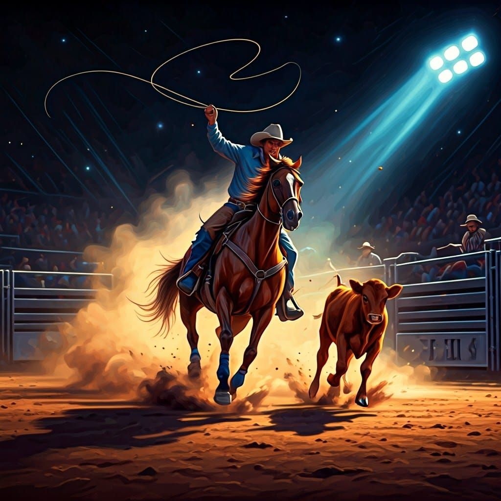 Cowboy Chases Calf Under Whirlwind of Dust and Debris