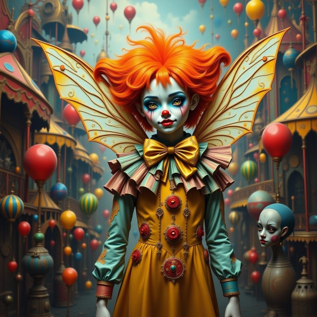 Fairy Clown Posing at a Vibrant Circus
