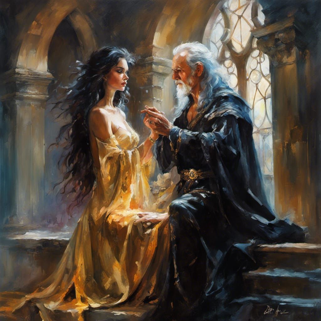 Morgan Le Fay and Merlin Casting Spell