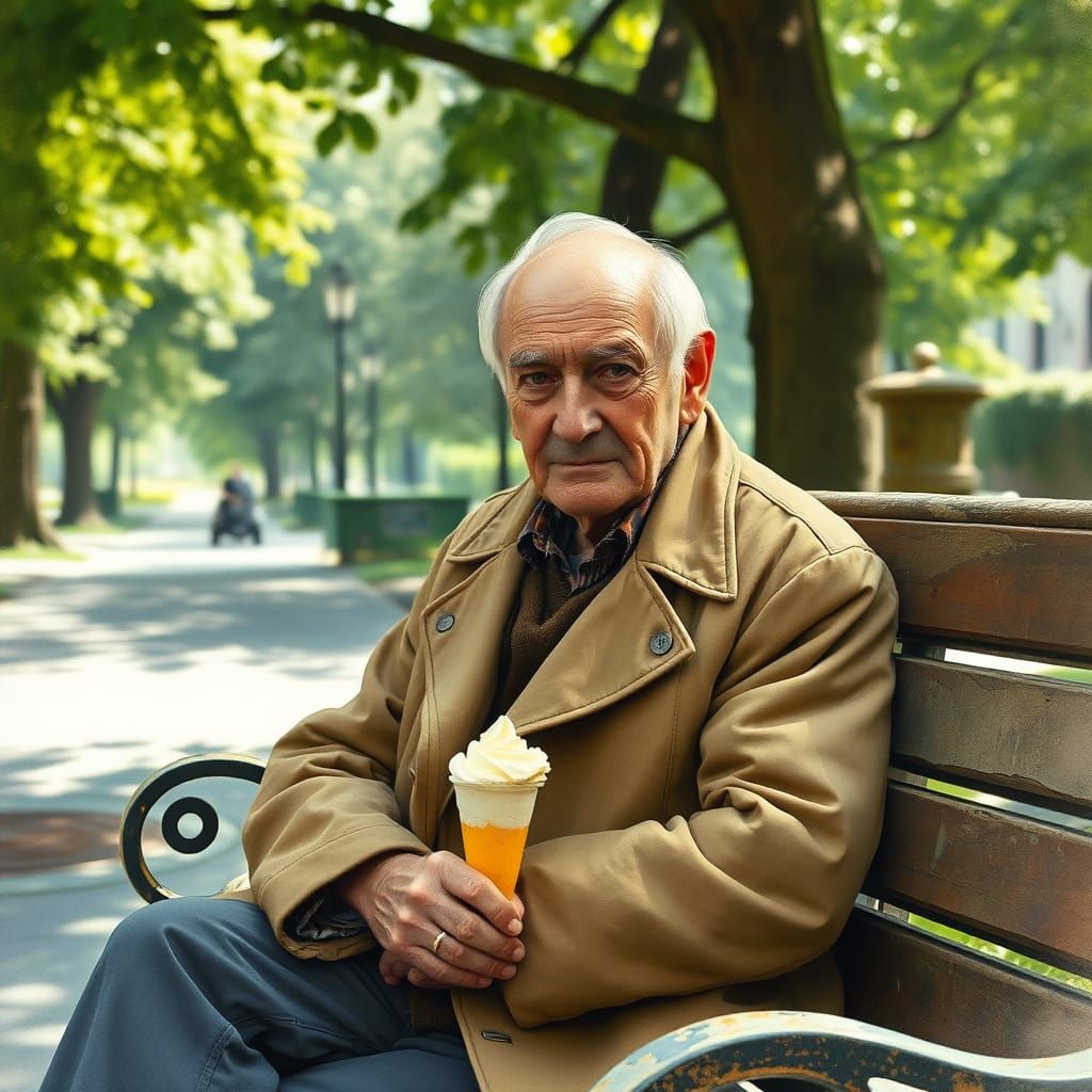 Old Man with Lemon Ice Cream in Watercolor Style