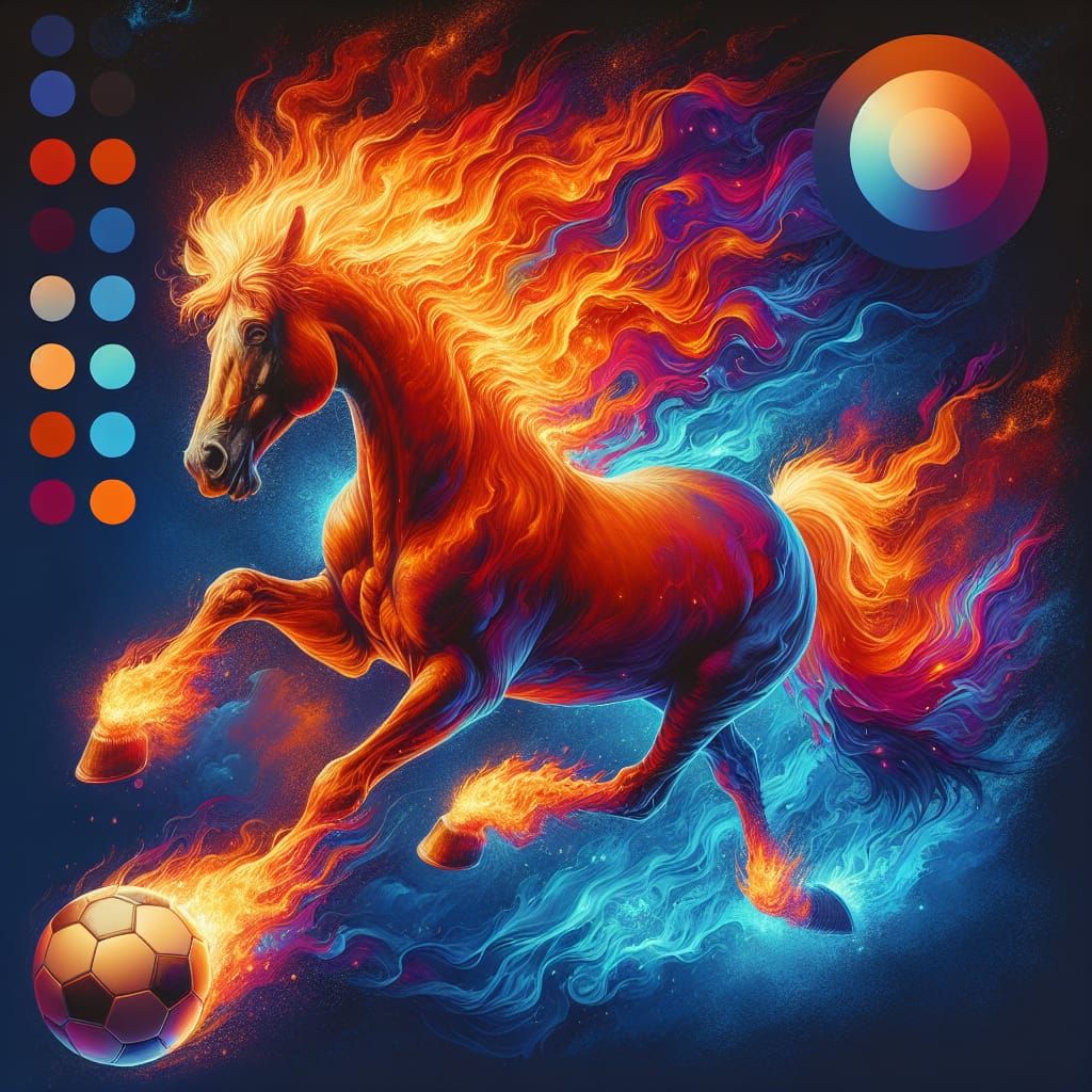 Fiery Horse Galloping with Soccer Ball: Fantasy Art