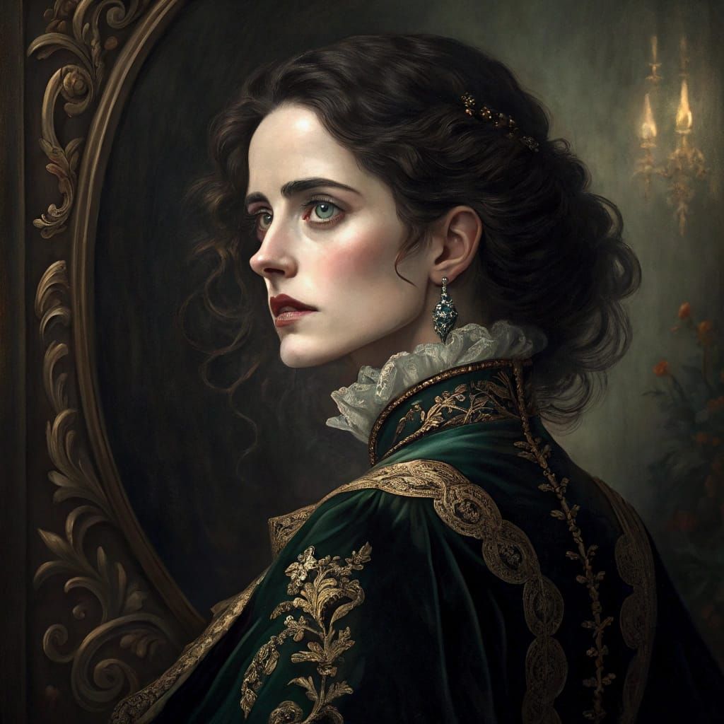Baroque Noblewoman Portrait with Emerald Eyes