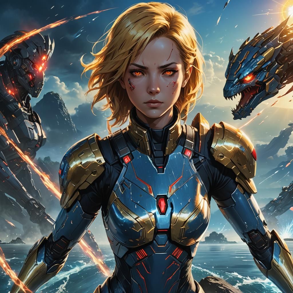 Anime-Style Commander Shepard Fighting Alien