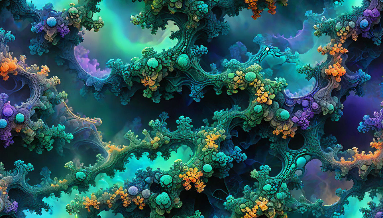 Fractal World with Electric Blue and Emerald Green Vegetatio...