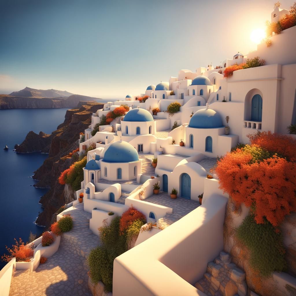 Santorini Sunset: A Mediterranean Fantasy Artscape