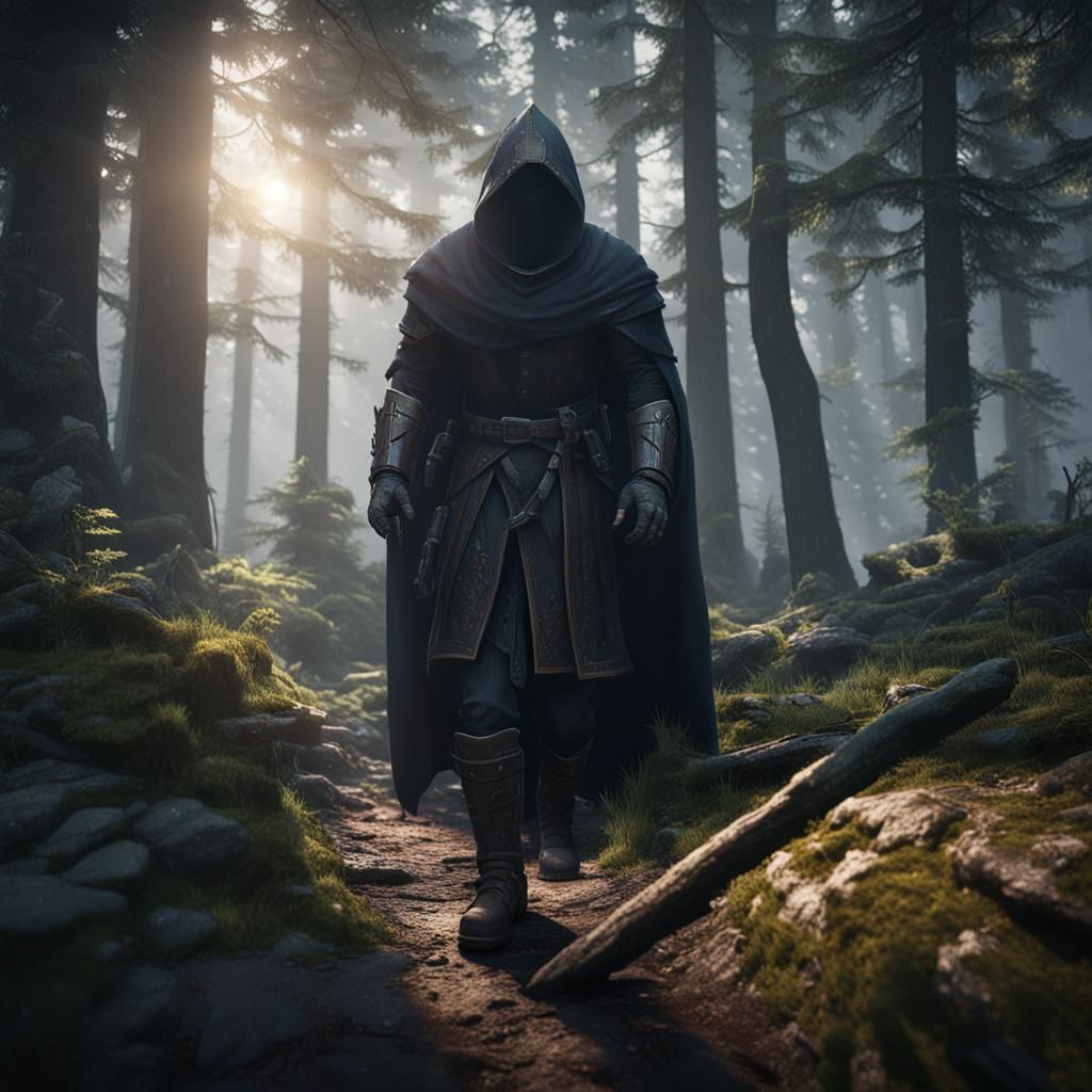 Wolves Follow a Mysterious Figure in Forest: 3D Render