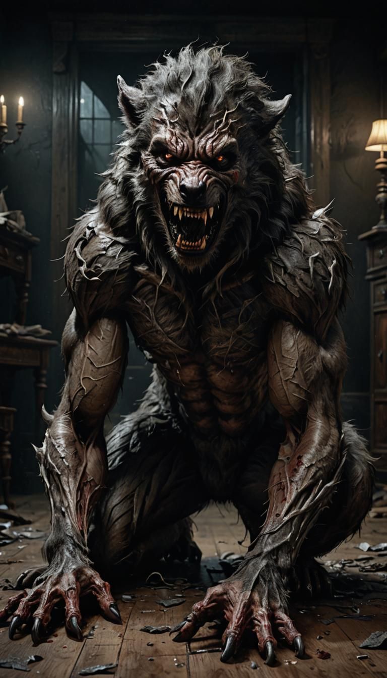 Werewolf Transformation in Gothic Horror Style