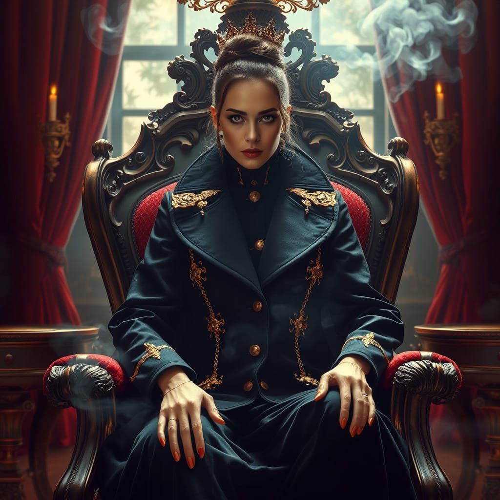 Regal Mafia Boss in Dark, Ornate Study