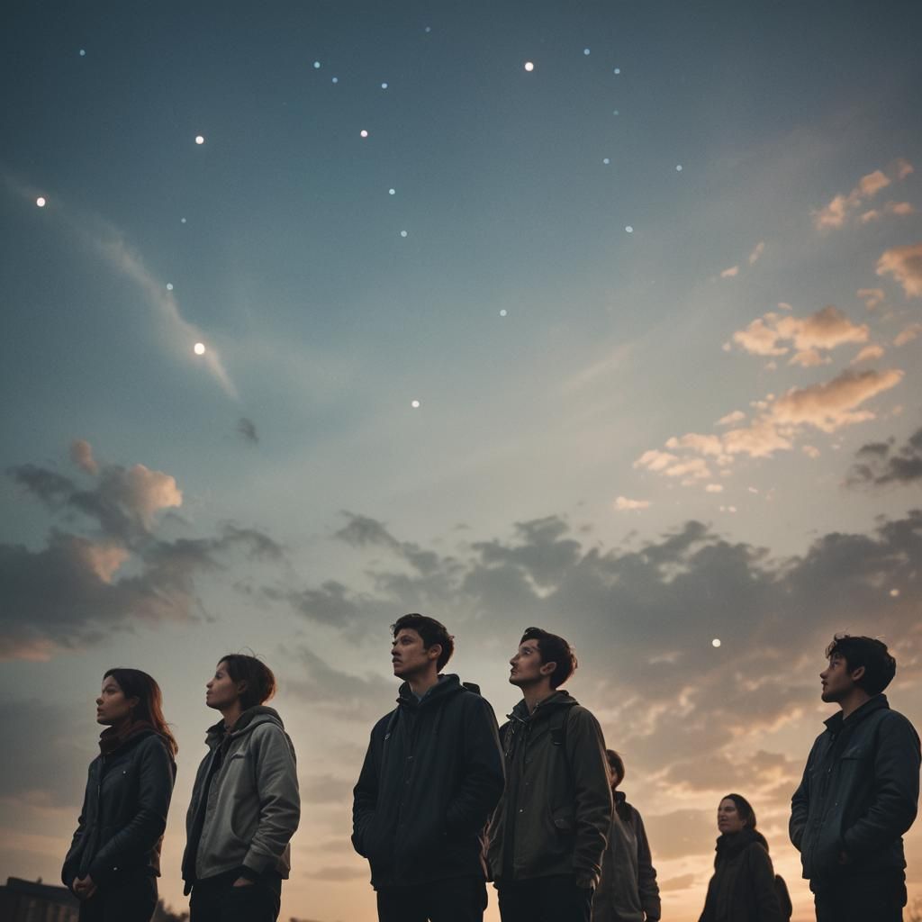 Dystopian Sky Gazers in Mystical Light