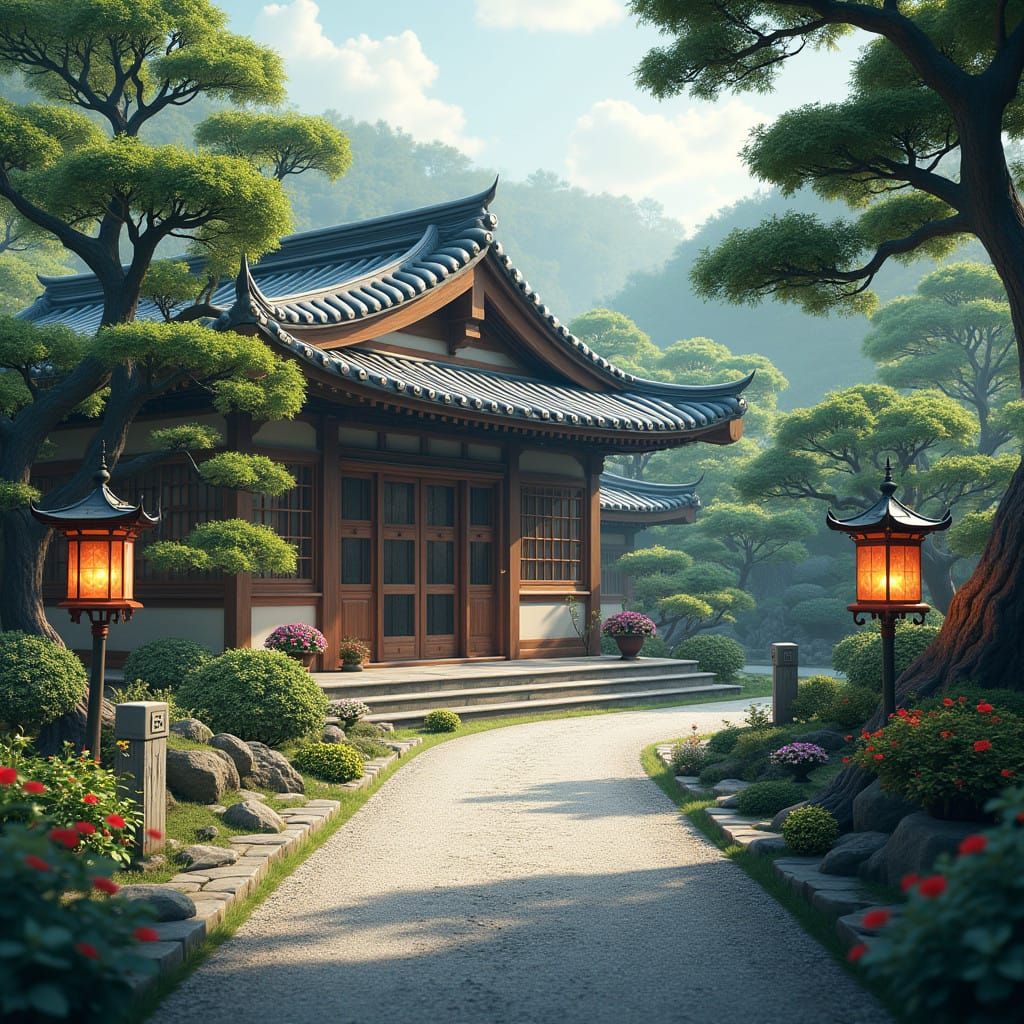 Japanese-Style House in Lush Chinese Garden with Korean Lant...