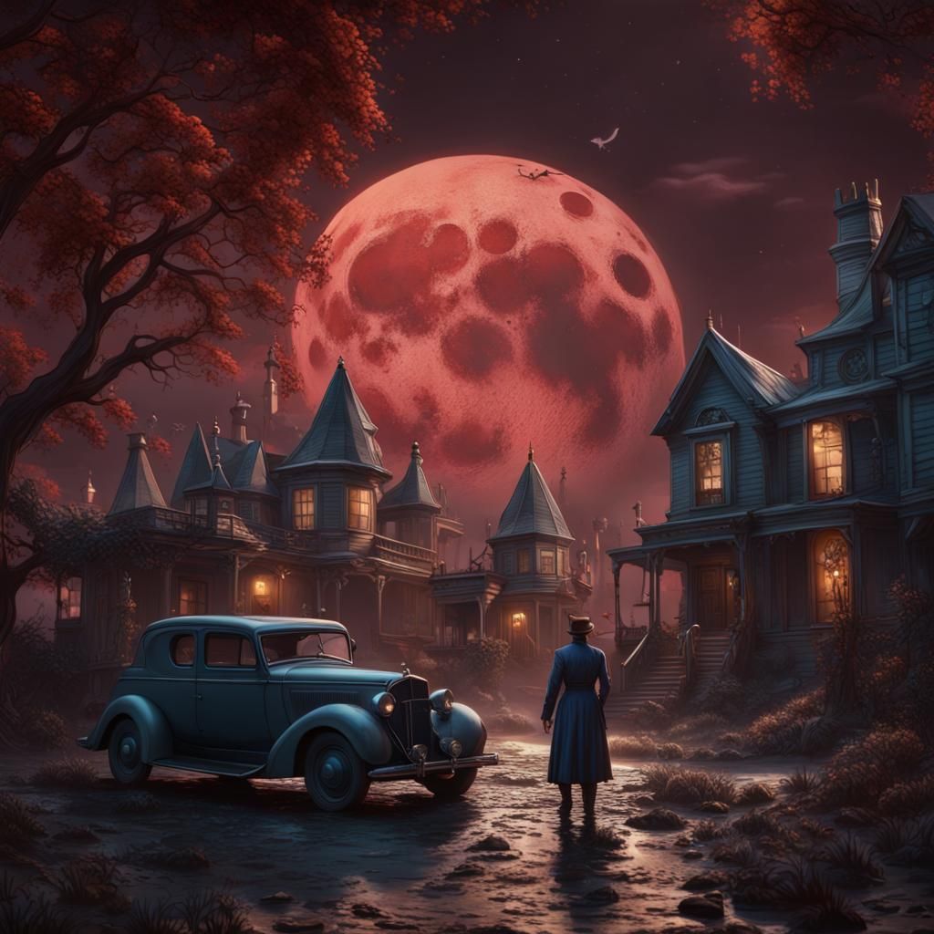 Fantastical Murder Under Paper Moon: Detailed Matte Painting