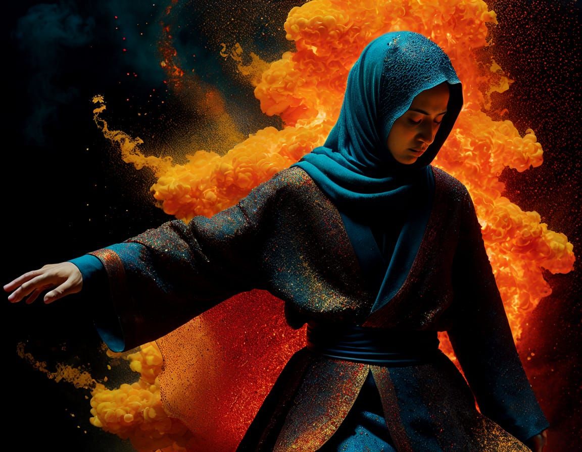 Turkish Dervish in Fiery Hypermaximalist Pointillism