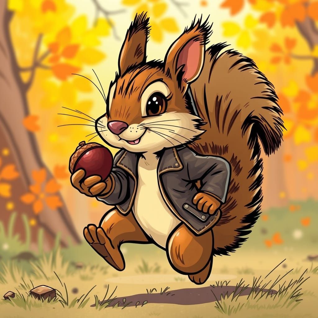 Squirrel in Leather Jacket, Comic Book Art