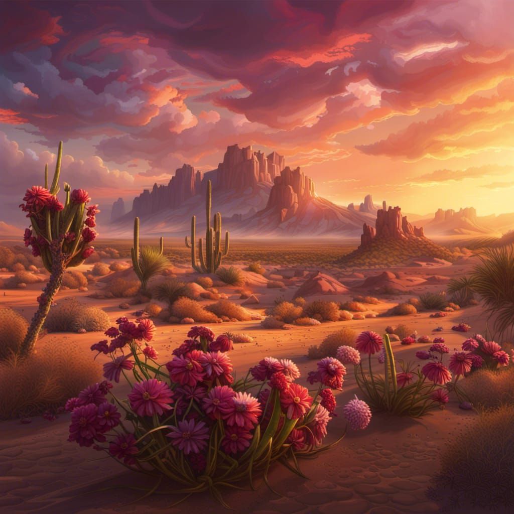 Desert Flowers at Golden Hour: Digital Matte Painting