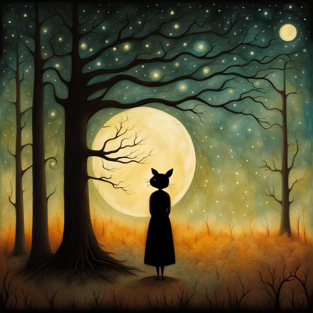 Kind Cartoon Lady Portrait in Warm Colors