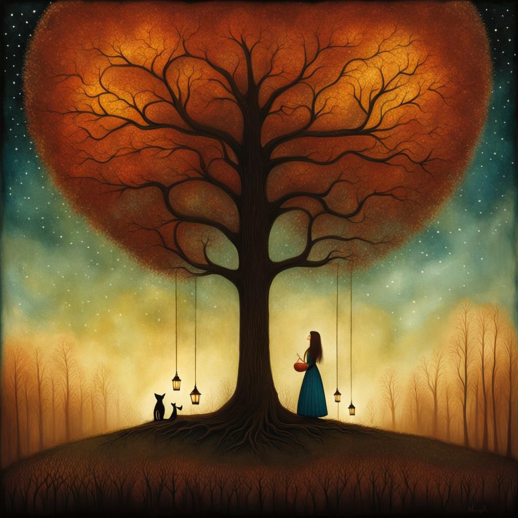 Cartoon Portrait of Kind Lady in Warm Light