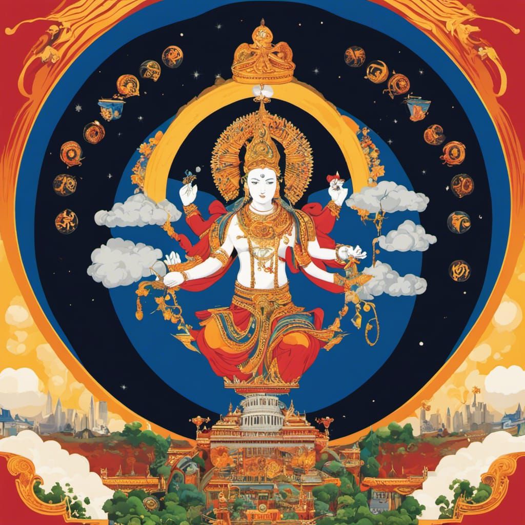 Angels and Demons Fight in Relief Mosaic