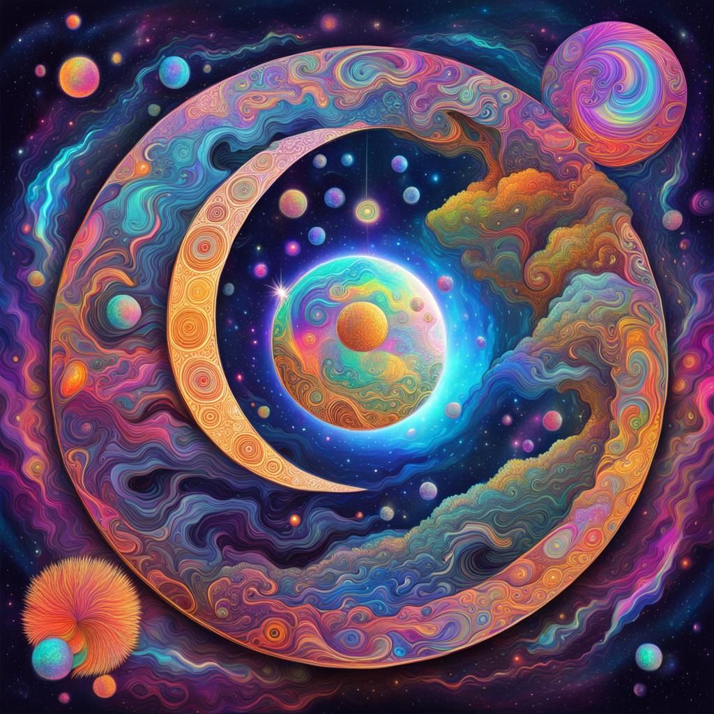Psychedelic Yin Yang in Cosmic Illustration